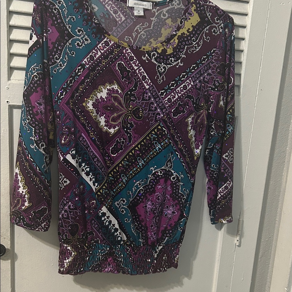 dressbarn Purple and Teal Paisley Blouse